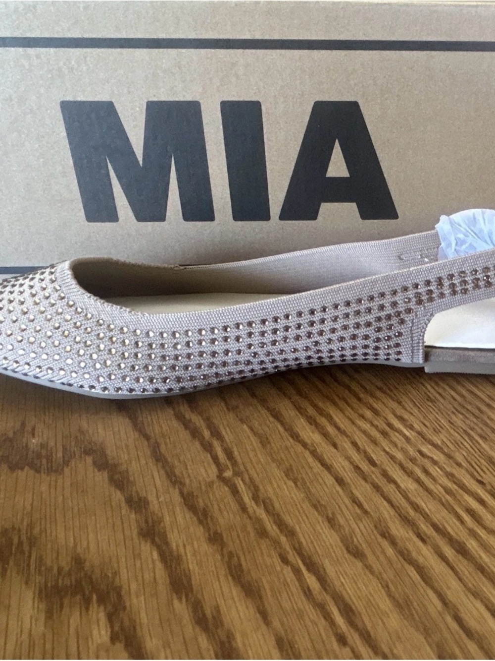 MIA Women's Beige Rhinestone Knit Pointed Flat